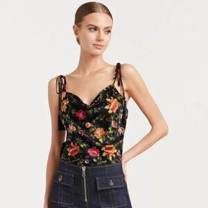 Cinq a Sept 'Marta' Beaded-Tassel Floral Silk Cami Top, Provence, Black Multi